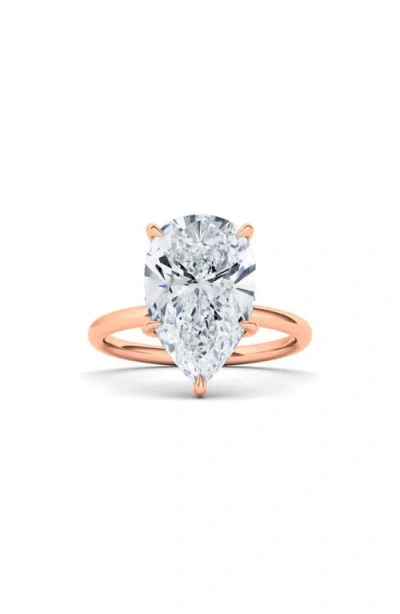 Hautecarat Pear Cut Lab Created Diamond Ring In 3.00 Ctw 18k Rose Gold