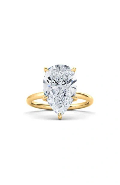 Hautecarat Pear Cut Lab Created Diamond Ring In 3.00 Ctw 18k Yellow Gold