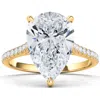 Hautecarat Pear Cut Pavé Lab Grown Diamond Ring In 2.00 Ctw 18k Yellow Gold