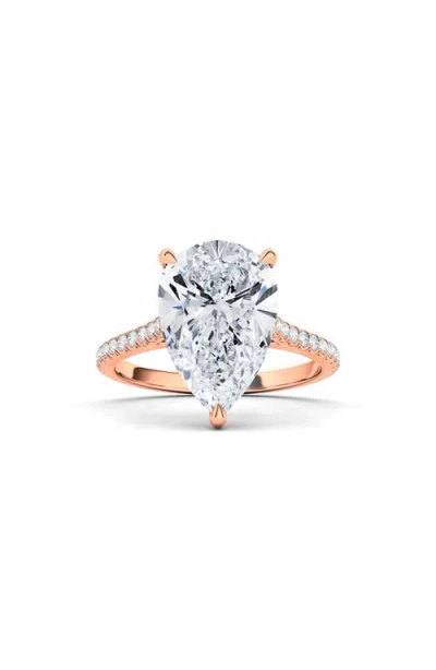 Hautecarat Pear Cut Pavé Lab Created Diamond Ring In 2.50 Ctw 18k Rose Gold