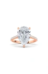 Hautecarat Pear Cut Pavé Lab Growndiamond Ring In 3.00 Ctw 18k Rose Gold