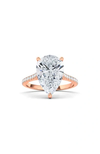 Hautecarat Pear Cut Pavé Lab Growndiamond Ring In 3.00 Ctw 18k Rose Gold