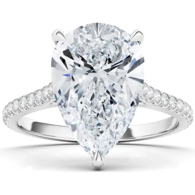 Hautecarat Pear Cut Pavé Lab Grown Diamond Ring In 3.00 Ctw 18k White Gold