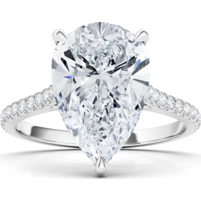 Hautecarat Pear Cut Pavé Lab Created Diamond Ring In 3.50 Ctw 18k White Gold