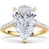 Hautecarat Pear Cut Pavé Lab Created Diamond Ring In 3.50 Ctw 18k Yellow Gold