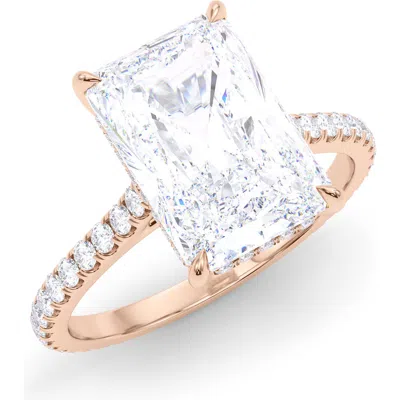 Hautecarat Radiant Cut & Pavé Lab Created Diamond 18k Gold Ring In Rose Gold