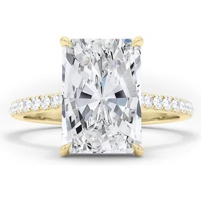 Hautecarat Radiant Cut & Pavé Lab Created Diamond 18k Gold Ring In Yellow Gold