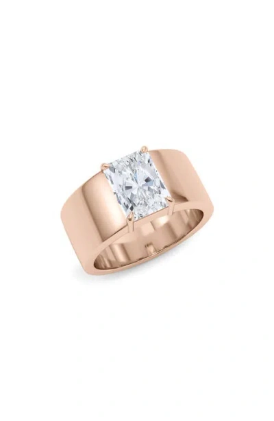 Hautecarat Radiant Cut Cigar Lab Created Diamond Ring In 4.00ctw 18k Rose Gold