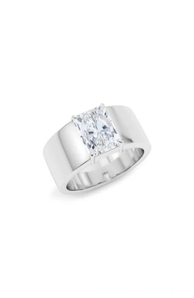Hautecarat Radiant Cut Cigar Lab Created Diamond Ring In 4.00ctw 18k White Gold