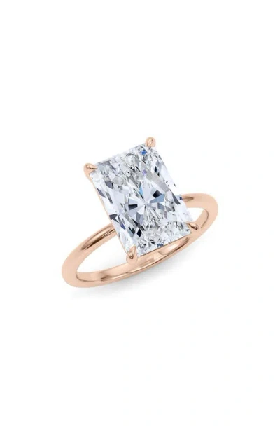 Hautecarat Radiant Cut Lab Created Diamond Ring In 2.50 Ctw 18k Rose Gold