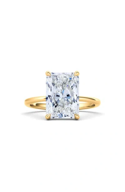 Hautecarat Radiant Cut Lab Created Diamond Ring In 3.00 Ctw 18k Yellow Gold