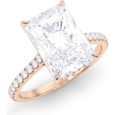 Hautecarat Radiant Cut Pavé Lab Created Diamond Ring In 3.00 Ctw 18k Rose Gold