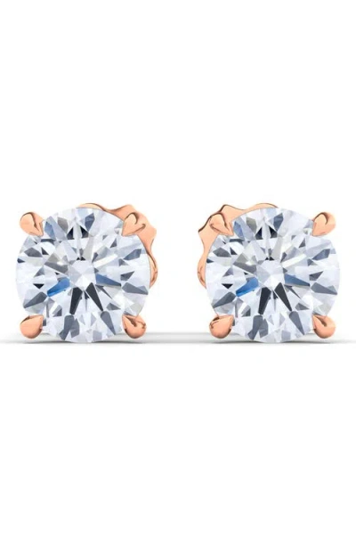 Hautecarat Round Brilliant Cut Lab Created Diamond Stud Earrings In 4.00 Ctw Rose Gold