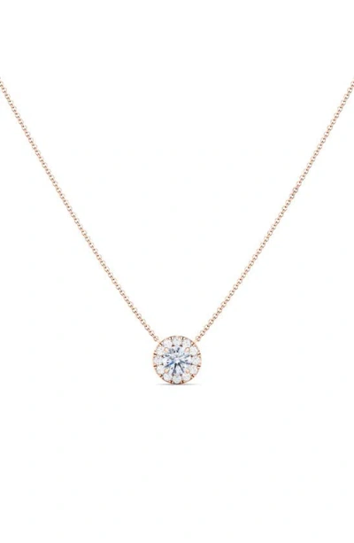 Hautecarat Round Brilliant Halo Lab-created Diamond Pendant Necklace In 18k Rose Gold