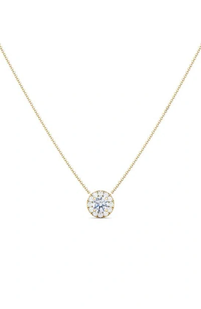 Hautecarat Round Brilliant Halo Lab-created Diamond Pendant Necklace In 18k Yellow Gold