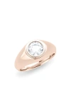 Hautecarat Round Brilliant Lab Created Diamond Signet Ring In Rose Gold