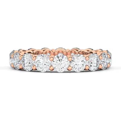 Hautecarat Round Cut Lab Created Diamond 18k Gold Eternity Band Ring In Rose Gold