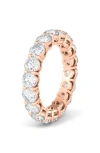 Hautecarat Round Cut Lab Created Diamond 18k Gold Eternity Band Ring In Rose Gold