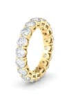 Hautecarat Round Cut Lab Created Diamond 18k Gold Eternity Band Ring In Yellow Gold