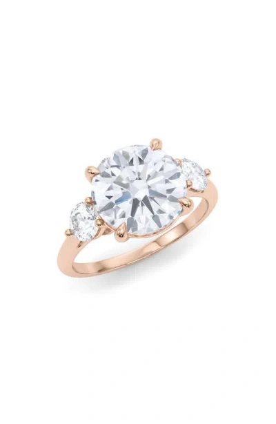 Hautecarat Three Stone Round Cut Lab Created Diamond Ring In 2.66ctw 18k Rose Gold