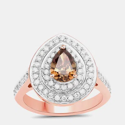 Pre-owned Hautefacets 1.00 Cts Chocolate Brown Diamond And Diamond 18k Rose Gold Halo Ring Us Size 7