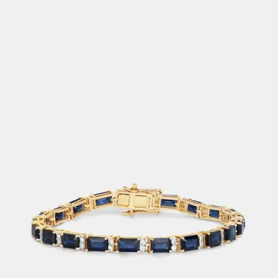 Pre-owned Hautefacets 12.18 Cts Blue Sapphire And Diamond 14k Yellow Gold Tennis Bracelet