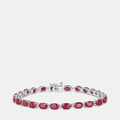 Pre-owned Hautefacets 12.48 Cts Ruby And Diamond 14k White Gold Tennis Bracelet