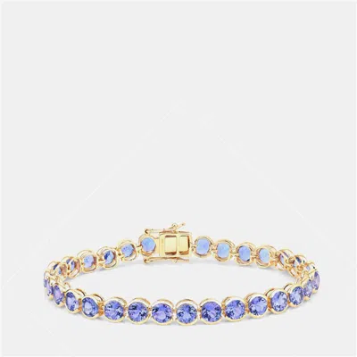 Pre-owned Hautefacets 12.60 Cts Tanzanite 14k Yellow Gold Tennis Bracelet