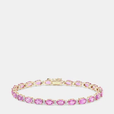 Pre-owned Hautefacets 13.82 Cts Pink Sapphire And Diamond 14k Yellow Gold Tennis Bracelet
