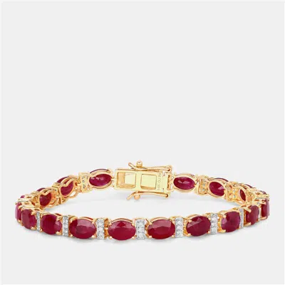 Pre-owned Hautefacets 16.15 Cts Ruby And Diamond 14k Yellow Gold Tennis Bracelet