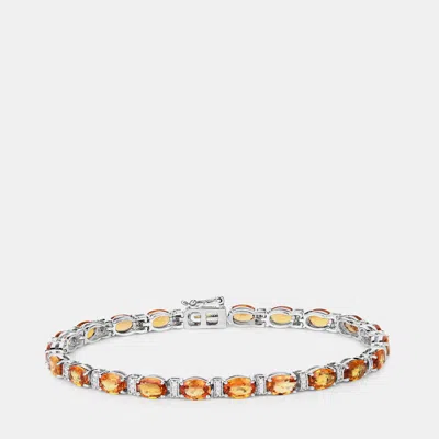 Pre-owned Hautefacets 16.50 Cts Orange Sapphire And Diamond 14k White Gold Tennis Bracelet