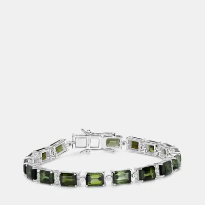 Pre-owned Hautefacets 18.90 Cts Green Tourmaline And Diamond 14k White Gold Tennis Bracelet