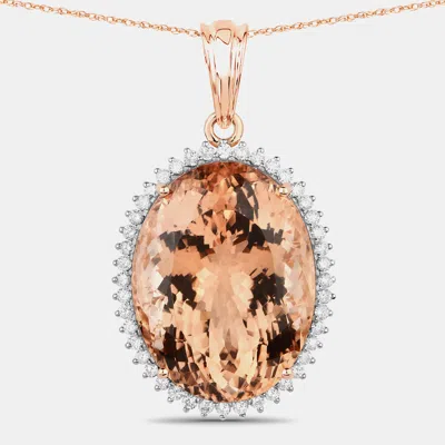 Pre-owned Hautefacets 21.57 Cts Morganite And Diamond 14k Rose Gold Halo Pendant