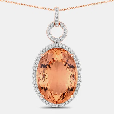 Pre-owned Hautefacets 25.13 Cts Morganite And Diamond 14k Rose Gold Halo Pendant