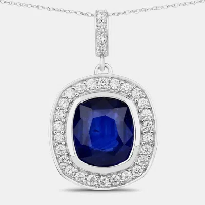 Pre-owned Hautefacets 2.66 Cts Ceylon Blue Sapphire And Diamond 18k White Gold Halo Pendant
