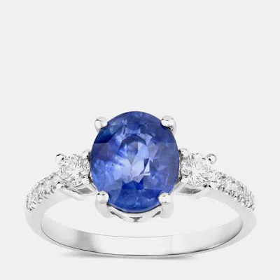 Pre-owned Hautefacets 2.81 Cts Ceylon Blue Sapphire And Diamond 18k White Gold Bridge Ring Us Size 7
