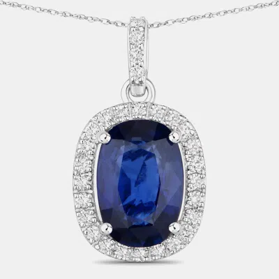 Pre-owned Hautefacets 2.83 Cts Ceylon Blue Sapphire And Diamond 18k White Gold Halo Pendant
