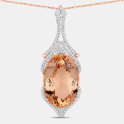Pre-owned Hautefacets 32.72 Cts Morganite And Diamond 14k Rose Gold Statement Pendant