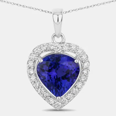 Pre-owned Hautefacets 3.40 Cts Tanzanite And Diamond 14k White Gold Heart Shape Pendant