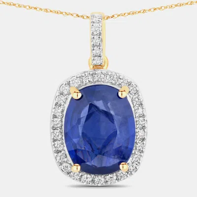 Pre-owned Hautefacets 3.67 Cts Ceylon Blue Sapphire And Diamond 18k Yellow Gold Halo Pendant