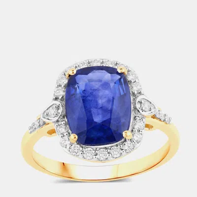 Pre-owned Hautefacets 3.72 Cts Ceylon Blue Sapphire And Diamond 18k Yellow Gold Halo Ring Us Size 7
