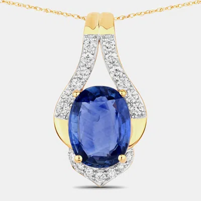 Pre-owned Hautefacets 3.73 Cts Ceylon Blue Sapphire And Diamond 18k Yellow Gold Statement Pendant