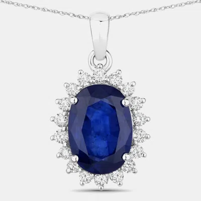 Pre-owned Hautefacets 4.23 Cts Ceylon Blue Sapphire And Diamond 18k White Gold Halo Pendant