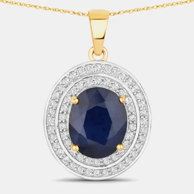 Pre-owned Hautefacets 4.32 Cts Blue Sapphire And Diamond 14k Yellow Gold Halo Pendant