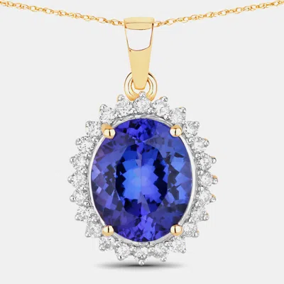 Pre-owned Hautefacets 4.34 Cts Tanzanite And Diamond 14k Yellow Gold Halo Pendant