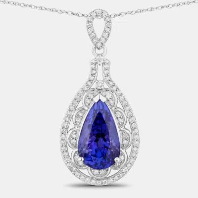 Pre-owned Hautefacets 6.17 Cts Tanzanite And Diamond 14k White Gold Teardrop Pendant
