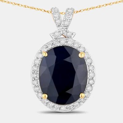 Pre-owned Hautefacets 6.21 Cts Blue Sapphire And Diamond 14k Yellow Gold Halo Pendant
