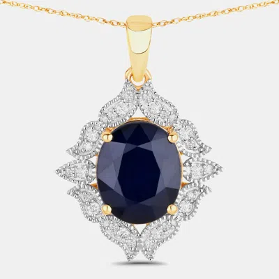 Pre-owned Hautefacets 6.21 Cts Blue Sapphire And Diamond 14k Yellow Gold Statement Pendant