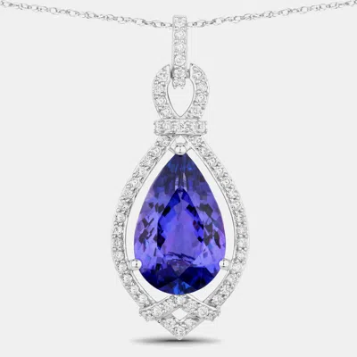 Pre-owned Hautefacets 6.52 Cts Tanzanite And Diamond 14k White Gold Teardrop Pendant