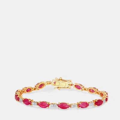 Pre-owned Hautefacets 7.00 Cts Ruby And Diamond 14k Yellow Gold Tennis Bracelet